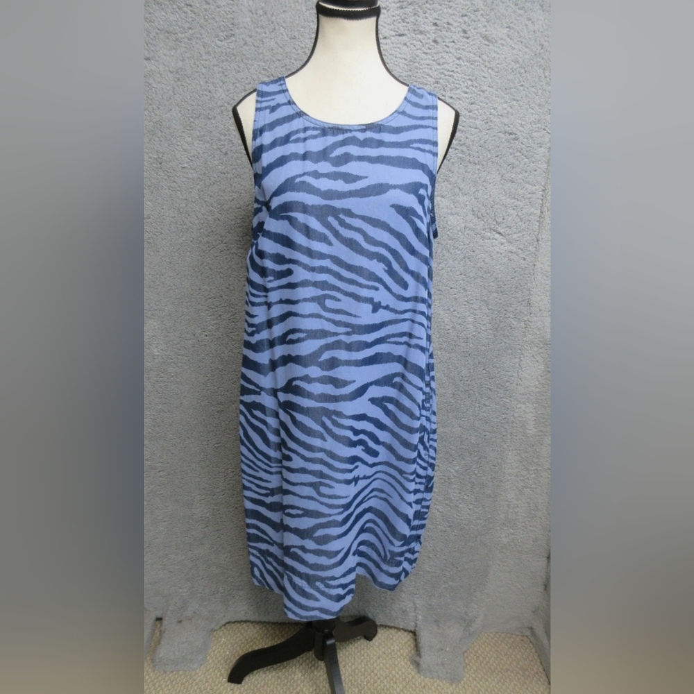 Blue Zebra Print Sleeveless Shift Dress
